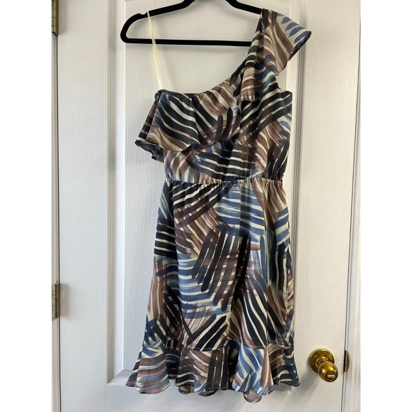Banana Republic One Shoulder Ruffle Midi Summer Dress Abstract Pattern Size 2 - Picture 6 of 9